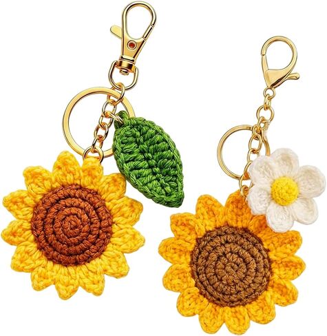 2Pcs Sunflower Keychain Set, Sunflower Bag Charm, Crochet Keychain with Daisy Accent, Handmade Floral Accessory for Bag Personalization and Gift Giving in Saudi Arabia