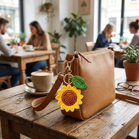 2Pcs Sunflower Keychain Set, Sunflower Bag Charm, Crochet Keychain with Daisy Accent, Handmade Floral Accessory for Bag Personalization and Gift Giving in Saudi Arabia