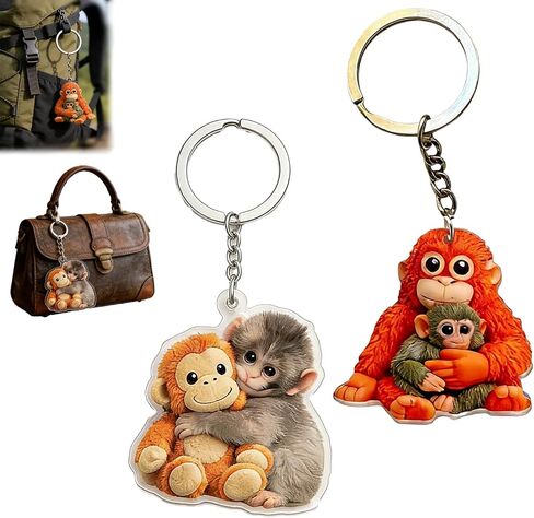 2 Pack Protect Punch Monkey Keychain, 2D Cute Punch Monkey Holding Plush Toy Keychain,Decoration for Backpack Purse Keys,Funny Gifts For Family Friends Loved Ones & Animal Lovers in Saudi Arabia