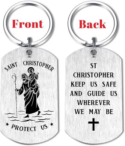 سلسلة مفاتيح Gezxin St. Christopher، ميدالية سانت كريستوفر من الفولاذ المقاوم للصدأ تحمينا من أجل زينة إكسسوارات السفر in Kuwait
