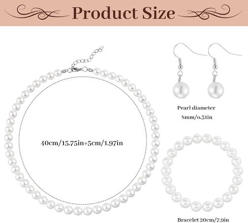 3 Pcs Pearl Jewelry Set for Women, Including Pearl Bracelets, Pearls Earrings and Pearls Necklaces for Women, Stylish Jewelry Accessories for Brides, Weddings, Mothers, Wives, Sisters, Best Friends in Kuwait