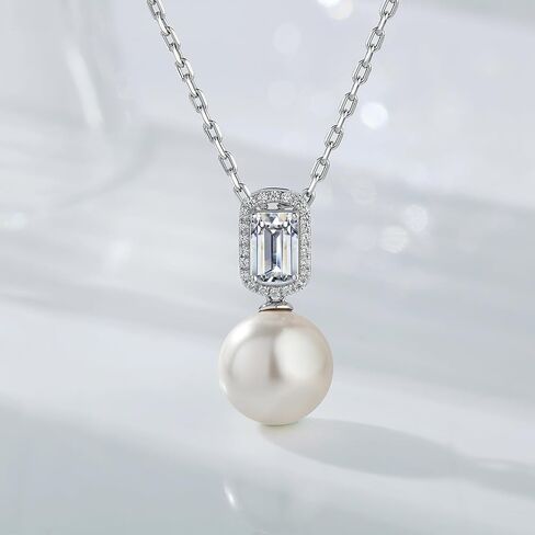 925 Sterling Silver Pearl Jewelry Set for Women, Glossy Simulated Pearl Earrings and Necklace Jewelry Set for Birthday,Wedding,Anniversary Chain 18inch, Jewelry Gift for Women in Saudi Arabia