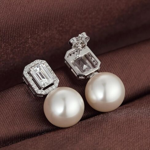 925 Sterling Silver Pearl Jewelry Set for Women, Glossy Simulated Pearl Earrings and Necklace Jewelry Set for Birthday,Wedding,Anniversary Chain 18inch, Jewelry Gift for Women in Saudi Arabia