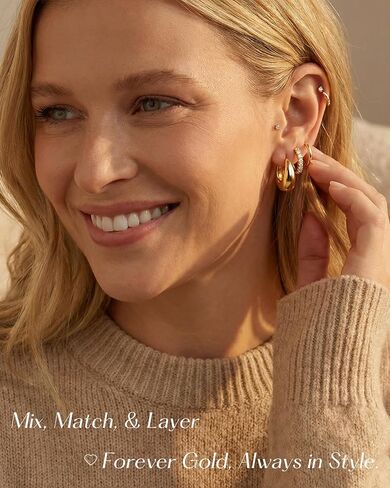9 Pairs 14K Plated Gold Huggie Hoop Earrings Sets for Women & 13 Pairs 14K Plated Gold Earrings Set for Women in Saudi Arabia