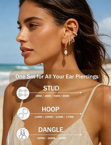 9 Pairs 14K Plated Gold Huggie Hoop Earrings Sets for Women & 13 Pairs 14K Plated Gold Earrings Set for Women in Saudi Arabia