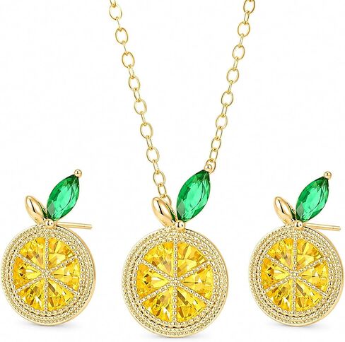 Lemon Jewelry Set for Women,Crystal Lemon Stud Earring with Dainty Gold Fruit Pendant Necklace, Adjustable Cubic Zirconia Lemons Necklace, Boho Lemon Stud Earrings,Trendy Jewelry Accessories Gift Set in Saudi Arabia