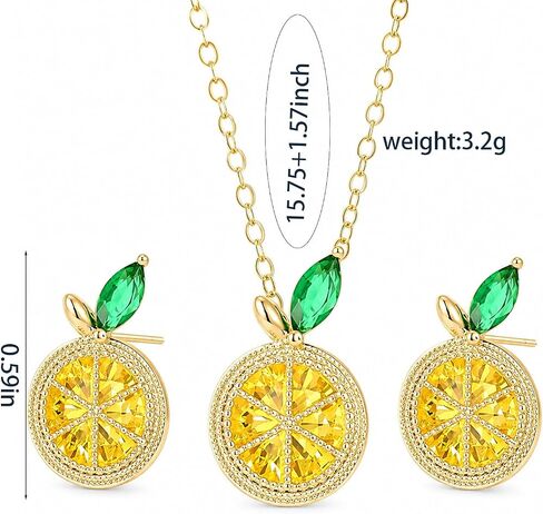 Lemon Jewelry Set for Women,Crystal Lemon Stud Earring with Dainty Gold Fruit Pendant Necklace, Adjustable Cubic Zirconia Lemons Necklace, Boho Lemon Stud Earrings,Trendy Jewelry Accessories Gift Set in Saudi Arabia