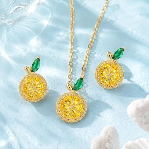 Lemon Jewelry Set for Women,Crystal Lemon Stud Earring with Dainty Gold Fruit Pendant Necklace, Adjustable Cubic Zirconia Lemons Necklace, Boho Lemon Stud Earrings,Trendy Jewelry Accessories Gift Set in Saudi Arabia