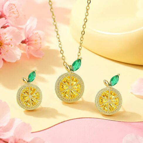 Lemon Jewelry Set for Women,Crystal Lemon Stud Earring with Dainty Gold Fruit Pendant Necklace, Adjustable Cubic Zirconia Lemons Necklace, Boho Lemon Stud Earrings,Trendy Jewelry Accessories Gift Set in Saudi Arabia