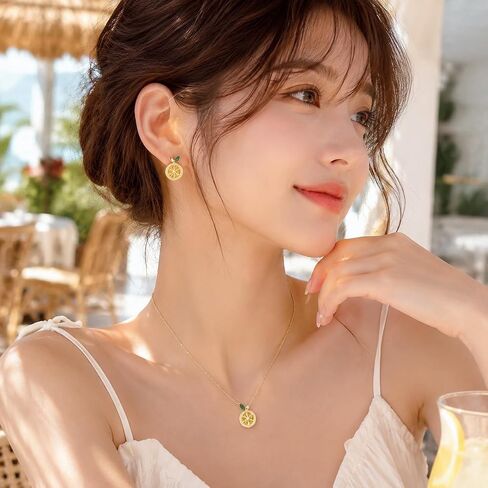 Lemon Jewelry Set for Women,Crystal Lemon Stud Earring with Dainty Gold Fruit Pendant Necklace, Adjustable Cubic Zirconia Lemons Necklace, Boho Lemon Stud Earrings,Trendy Jewelry Accessories Gift Set in Saudi Arabia