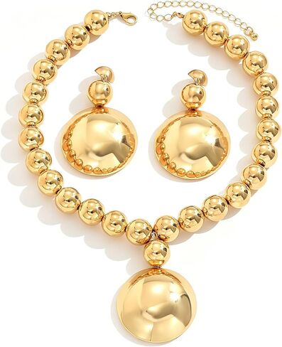 Chunky Gold Necklace Earring Set for Women Dainty Boho Statement Beads Circle for Party Wedding Jewelry Accessories in Saudi Arabia