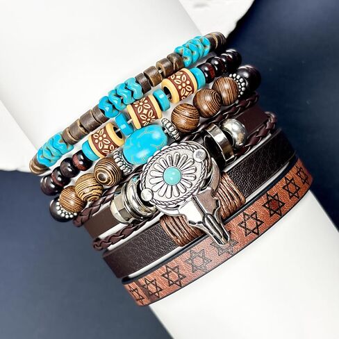 Bohemian Turquoise Jewelry Set for Women Vintage Turquoise Western Teal Jewelry Drop Earrings Layered Beade Ox-head Cow Head Western Necklaces Bracelet Knuckle Rings Boho Country Concert Cowgirl Dresses Accessories in Saudi Arabia