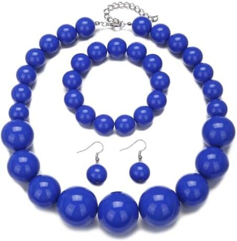 Hand made Pearl Statement Necklace for Women Chunky Large Simulated Pearl Statement Necklace Bracelet Earring Set in Kuwait