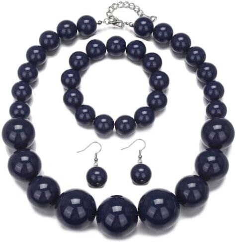 Hand made Pearl Statement Necklace for Women Chunky Large Simulated Pearl Statement Necklace Bracelet Earring Set in Kuwait