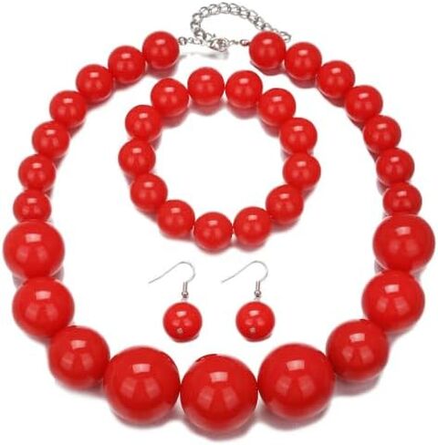 Hand made Pearl Statement Necklace for Women Chunky Large Simulated Pearl Statement Necklace Bracelet Earring Set in Kuwait