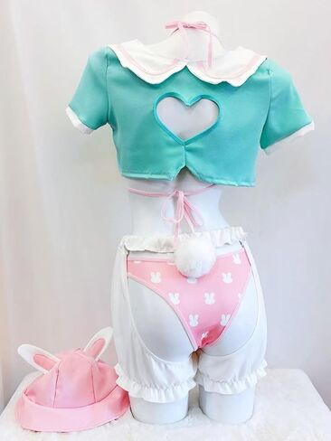 Bunny Girl Cosplay Costume Women Pink Lingerie Set Rabbit Hat Tail Halloween Outfit in Kuwait