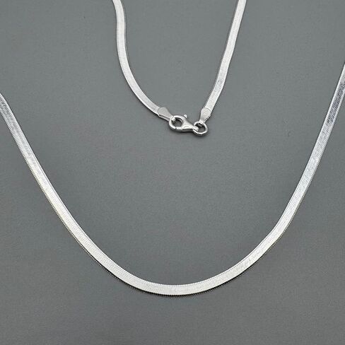 925 Sterling Silver Herringbone Necklace, 3mm Flat Snake Chain – 16 Inch (6.50g) & 18 Inch (7.50g) – Italian Style Shiny Sterling Silver Chain for Women & Men – Tarnish-Resistant, Hypoallergenic Jewelry in Saudi Arabia
