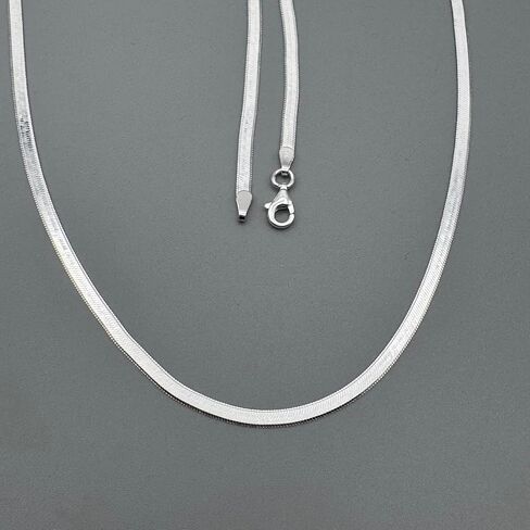 925 Sterling Silver Herringbone Necklace, 3mm Flat Snake Chain – 16 Inch (6.50g) & 18 Inch (7.50g) – Italian Style Shiny Sterling Silver Chain for Women & Men – Tarnish-Resistant, Hypoallergenic Jewelry in Saudi Arabia