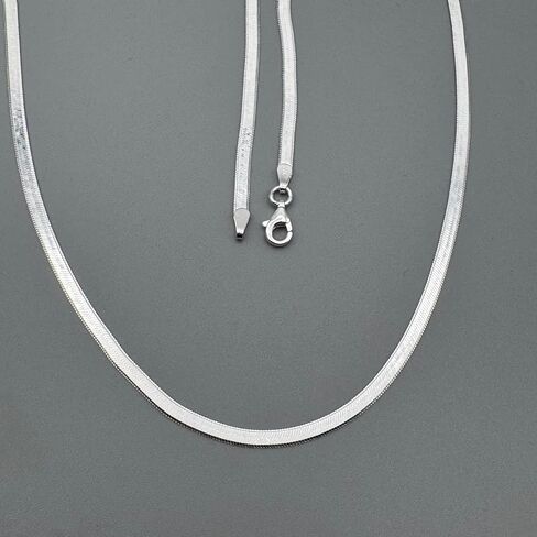 925 Sterling Silver Herringbone Necklace, 3mm Flat Snake Chain – 16 Inch (6.50g) & 18 Inch (7.50g) – Italian Style Shiny Sterling Silver Chain for Women & Men – Tarnish-Resistant, Hypoallergenic Jewelry in Saudi Arabia