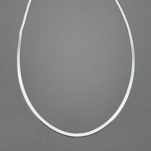 925 Sterling Silver Herringbone Necklace, 3mm Flat Snake Chain – 16 Inch (6.50g) & 18 Inch (7.50g) – Italian Style Shiny Sterling Silver Chain for Women & Men – Tarnish-Resistant, Hypoallergenic Jewelry in Saudi Arabia