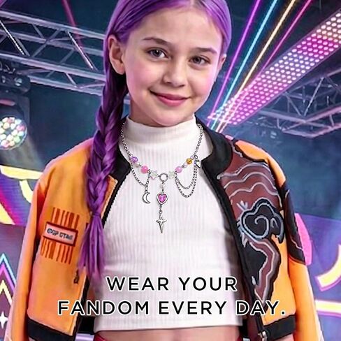 AICase Heart Star Moon Necklace, Kpop Y2K Aesthetic Silver Chain Choker for Demon Hunters Huntrix Cosplay Jewelry Outfit Accessories Birthday Graduation Halloween Gifts Merch K-Pop Party Favors in Saudi Arabia