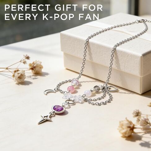 AICase Heart Star Moon Necklace, Kpop Y2K Aesthetic Silver Chain Choker for Demon Hunters Huntrix Cosplay Jewelry Outfit Accessories Birthday Graduation Halloween Gifts Merch K-Pop Party Favors in Saudi Arabia