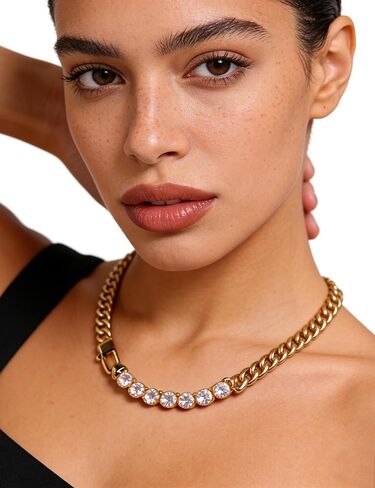 Chunky Chain Choker Necklaces for Women,Tennis Necklace for Women,Chunky Gold Necklace with Cuban Chain,Jewelry Gifts for Women in Saudi Arabia