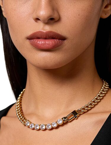 Chunky Chain Choker Necklaces for Women,Tennis Necklace for Women,Chunky Gold Necklace with Cuban Chain,Jewelry Gifts for Women in Saudi Arabia
