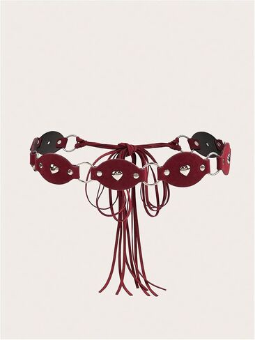أحزمة RoseSeek النسائية الغربية الرجعية المسامير القلب بولي Leather الجلود بوهو أحزمة لفستان الجينز ملابس راعية البقر in Kuwait