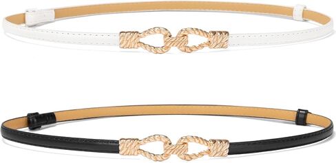 Womens Skinny Belt Adjustable Leather Thin Belts for Women Dresses, 2 Pack in Kuwait