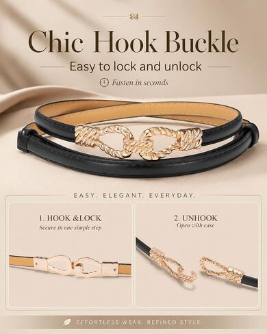 Womens Skinny Belt Adjustable Leather Thin Belts for Women Dresses, 2 Pack in Kuwait