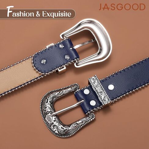 JASGOOD Western Belt for Women Vintage Floral Carved Design with Beaded Trim Cowgirl Belts for Jeans Pants Dresses in Kuwait