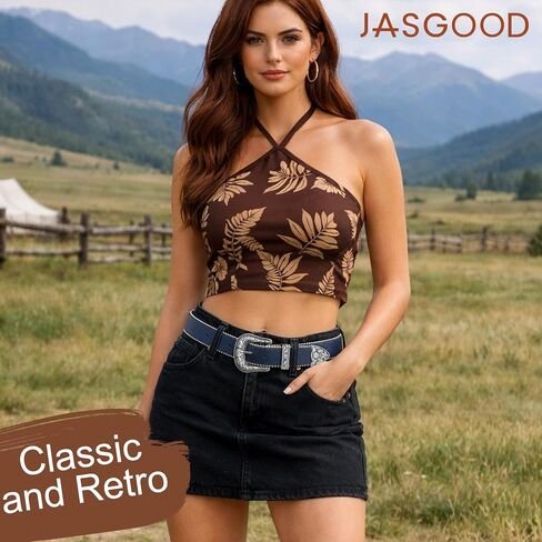 JASGOOD Western Belt for Women Vintage Floral Carved Design with Beaded Trim Cowgirl Belts for Jeans Pants Dresses in Kuwait