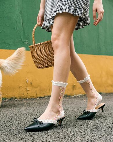 Jeasona Women Sheer Mesh Crew Socks, Cute Floral Heart Pattern Ruffle Ankle Transparent Fashion Socks for Women Girls in Saudi Arabia