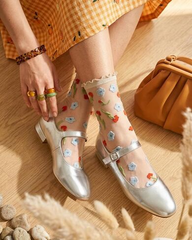Jeasona Women Sheer Mesh Crew Socks, Cute Floral Heart Pattern Ruffle Ankle Transparent Fashion Socks for Women Girls in Saudi Arabia