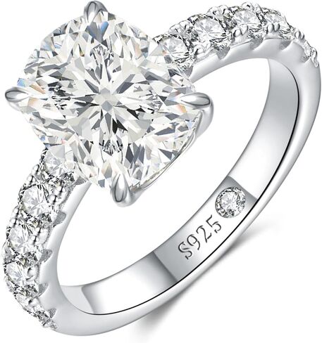 3CT Moissanite Engagement Rings for Women, Perfect for Romantic Proposal, Elongated Cushion Cut D Color VVS1, Sterling Silver White Gold Plated, Anniversary Valentines Gift Size 5 in Saudi Arabia