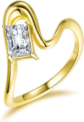 14K Gold Mossanite Ring For Women, Solitaire Marquise Cut Engagement Ring, Sterling S925 Silver Promise Ring For Her, Wave Wedding Ring in Saudi Arabia