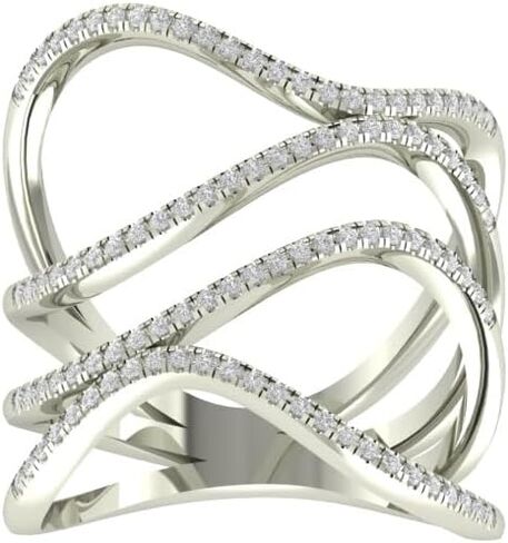 10K Gold or Sterling Silver Lab Grown Diamond Layered Wide Band Ring (3/8 cttw, D-F Color, VS Clarity) in Kuwait