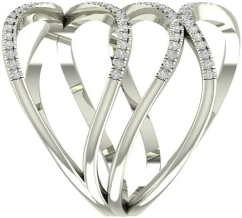 10K Gold or Sterling Silver Lab Grown Diamond Layered Wide Band Ring (3/8 cttw, D-F Color, VS Clarity) in Kuwait