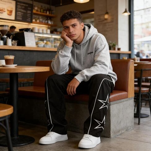 Men’s Summer Casual Pants Loose Straight Wide Leg Athletic Pants Star Print Design Contrast Piping Drawstring Waist in Kuwait