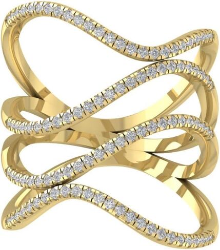10K Gold or Sterling Silver Lab Grown Diamond Layered Wide Band Ring (3/8 cttw, D-F Color, VS Clarity) in Kuwait