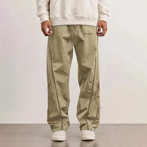 Men’s Summer Casual Pants Loose Straight Wide Leg Athletic Pants Star Print Design Contrast Piping Drawstring Waist in Kuwait