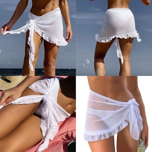Women's Ruffle Beach Skirt Swimwears Cover Up Beach Coverup Wrap Skirts Swimsuit Wrap for Holiday White in Kuwait