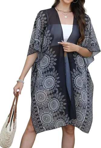 Chunoy Women Beach Wear Cover Up Lightweight Kimono Cardigan Short Sleeve Loose Tops in Saudi Arabia