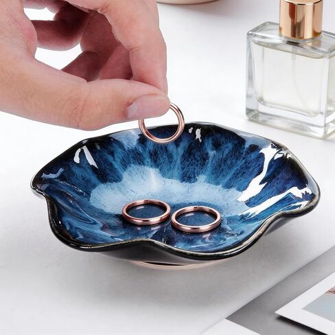 Ceramic Jewelry Tray, Blue Ring Dish Organizer | Elegant Jewelry Tray Gifts for Women, Stylish Home Decor Accessory (3pcs Blue) in Kuwait