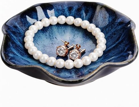 Ceramic Jewelry Tray, Blue Ring Dish Organizer | Elegant Jewelry Tray Gifts for Women, Stylish Home Decor Accessory (3pcs Blue) in Kuwait