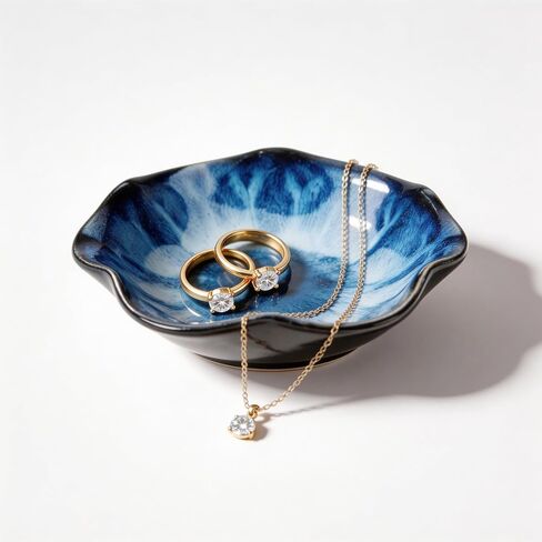 Ceramic Jewelry Tray, Blue Ring Dish Organizer | Elegant Jewelry Tray Gifts for Women, Stylish Home Decor Accessory (3pcs Blue) in Kuwait