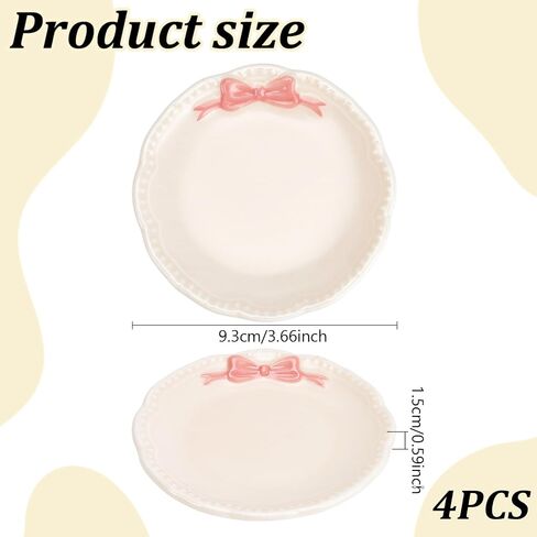 4 Pcs Ceramic Ring Holder Dish, Pink Bow Jewelry Dish Bow-Knot Trinket Tray Jewelry Tray Earring Rings Holder Round Storage Trays for Women Vanity Bathroom Room Decor Gift in Saudi Arabia