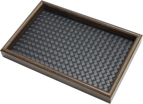 Wooden Valet Tray with Leather Base, EDC Catch All Tray Nightstand Entryway Table Vanity Organizer 11.8x7.9, Black in Saudi Arabia