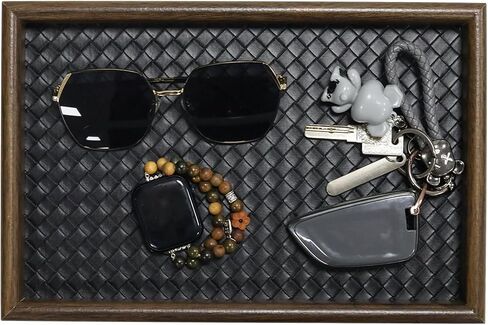 Wooden Valet Tray with Leather Base, EDC Catch All Tray Nightstand Entryway Table Vanity Organizer 11.8x7.9, Black in Saudi Arabia